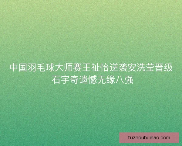 中国羽毛球大师赛王祉怡逆袭安洗莹晋级 石宇奇遗憾无缘八强