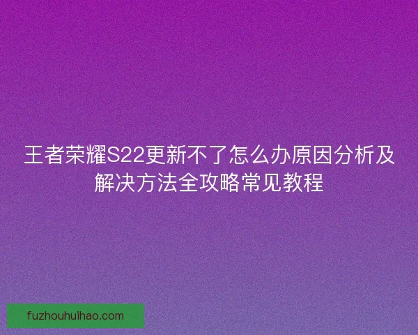 王者荣耀S22更新不了怎么办原因分析及解决方法全攻略常见教程